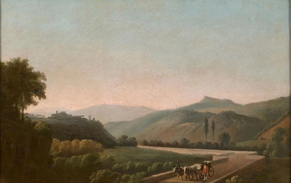 Alexandre Hyacinthe Dunouy - Contadino con carro in un paesaggio